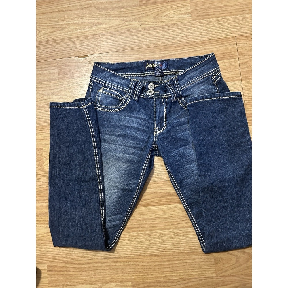 Angels Women's Size 9 Straight Leg Jeans Dark Wash Contrast Stitching